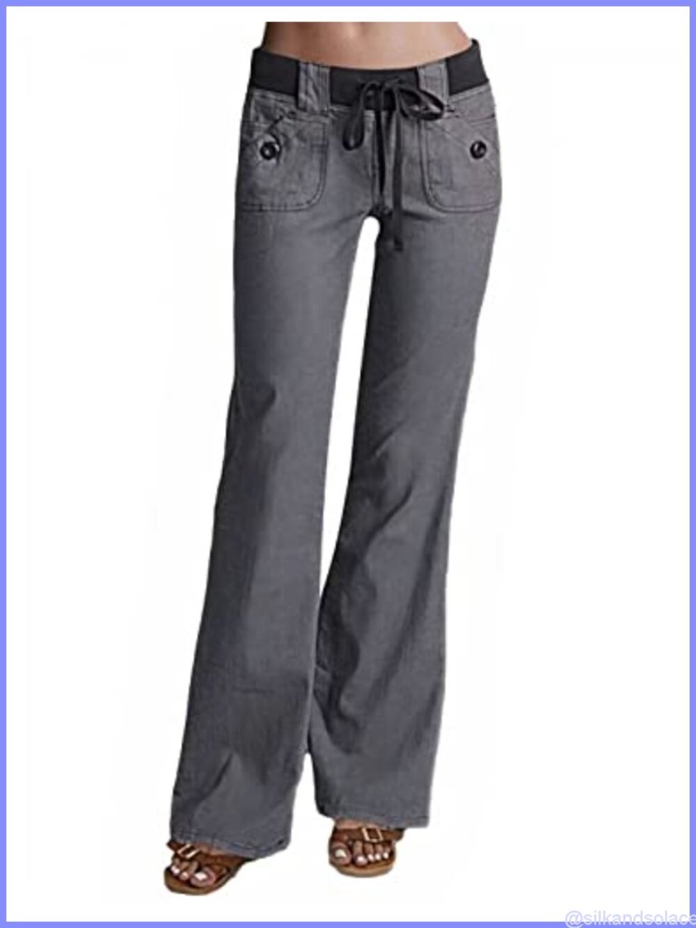 Wide Leg Cargo Pants Low Rise Drawstring Linen Blend Flap Pockets